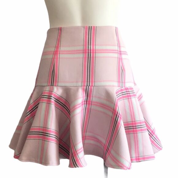 MILLY Pink Plaid Flounce Hem Mini Skirt New With Tag Size 10 - Picture 3 of 10
